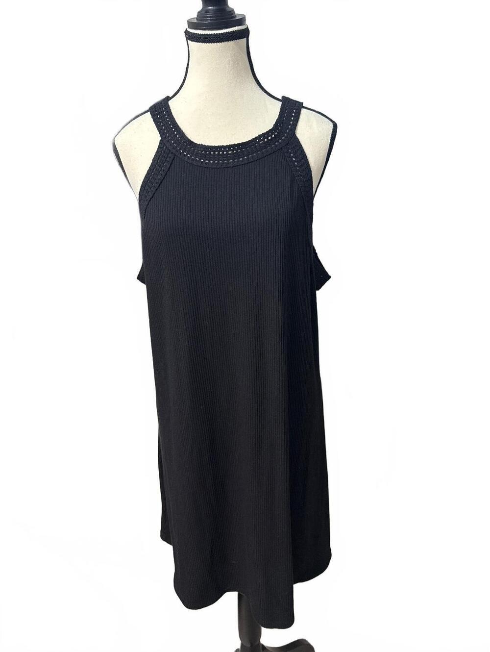 Time and Tru Black Ribbed Knit Crochet Trim Tank Dress XXXL (22)